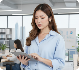 Patient receiving clear aligners case from staff during treatment plan completion